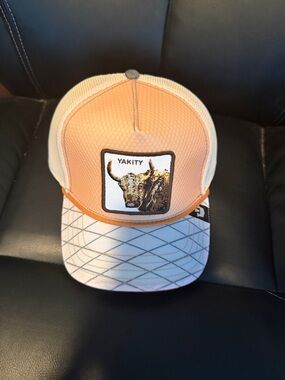 Yakity yak Trucker Hat in Peach and White